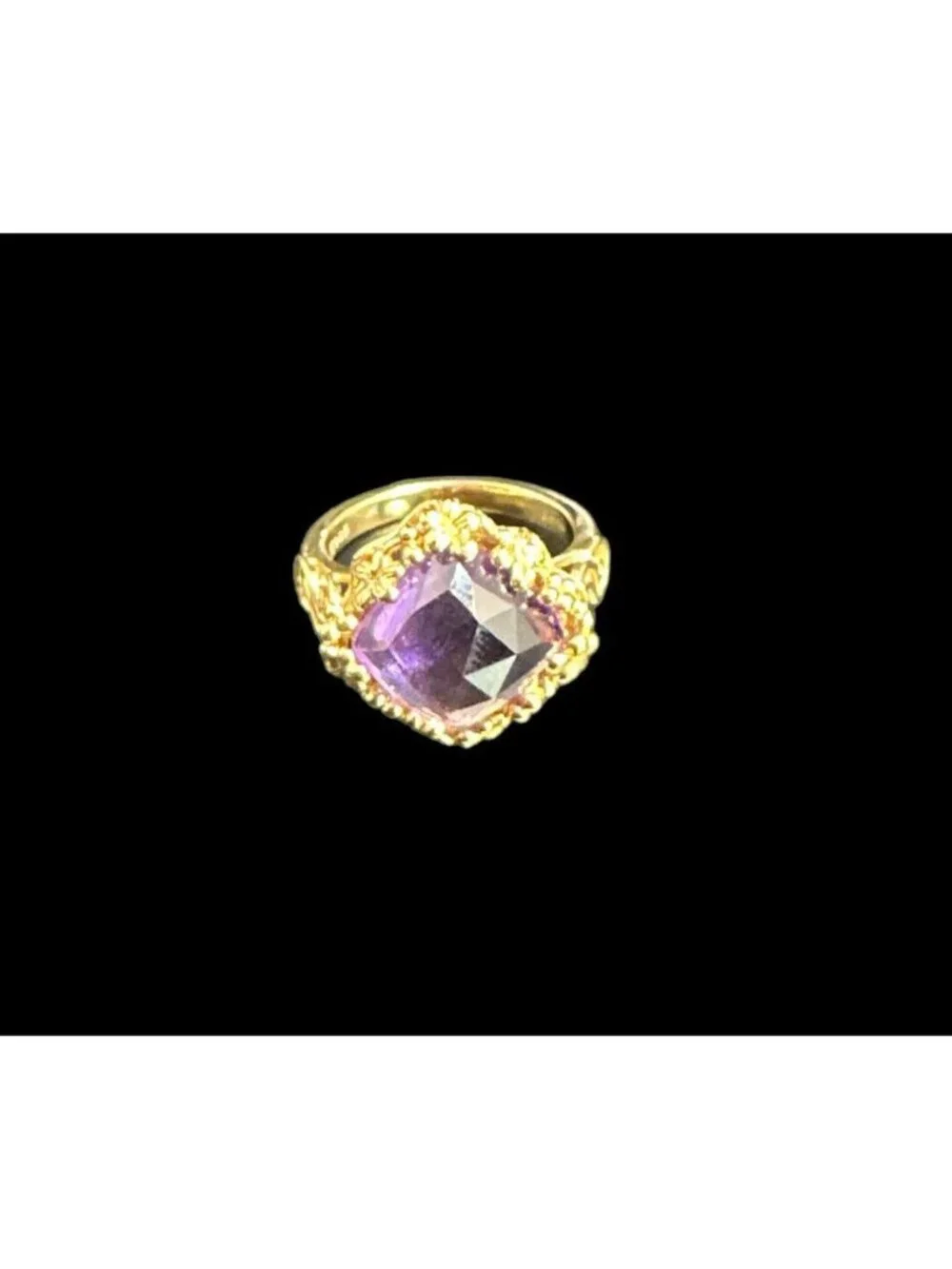 Michelle Albala Sterling Silver and Square Cut Amethyst Ring Floral Scrollwork